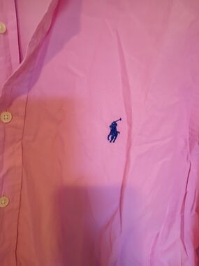 Ralph Lauren Pink Cotton Button Shirt W Navy Pony EUC XL